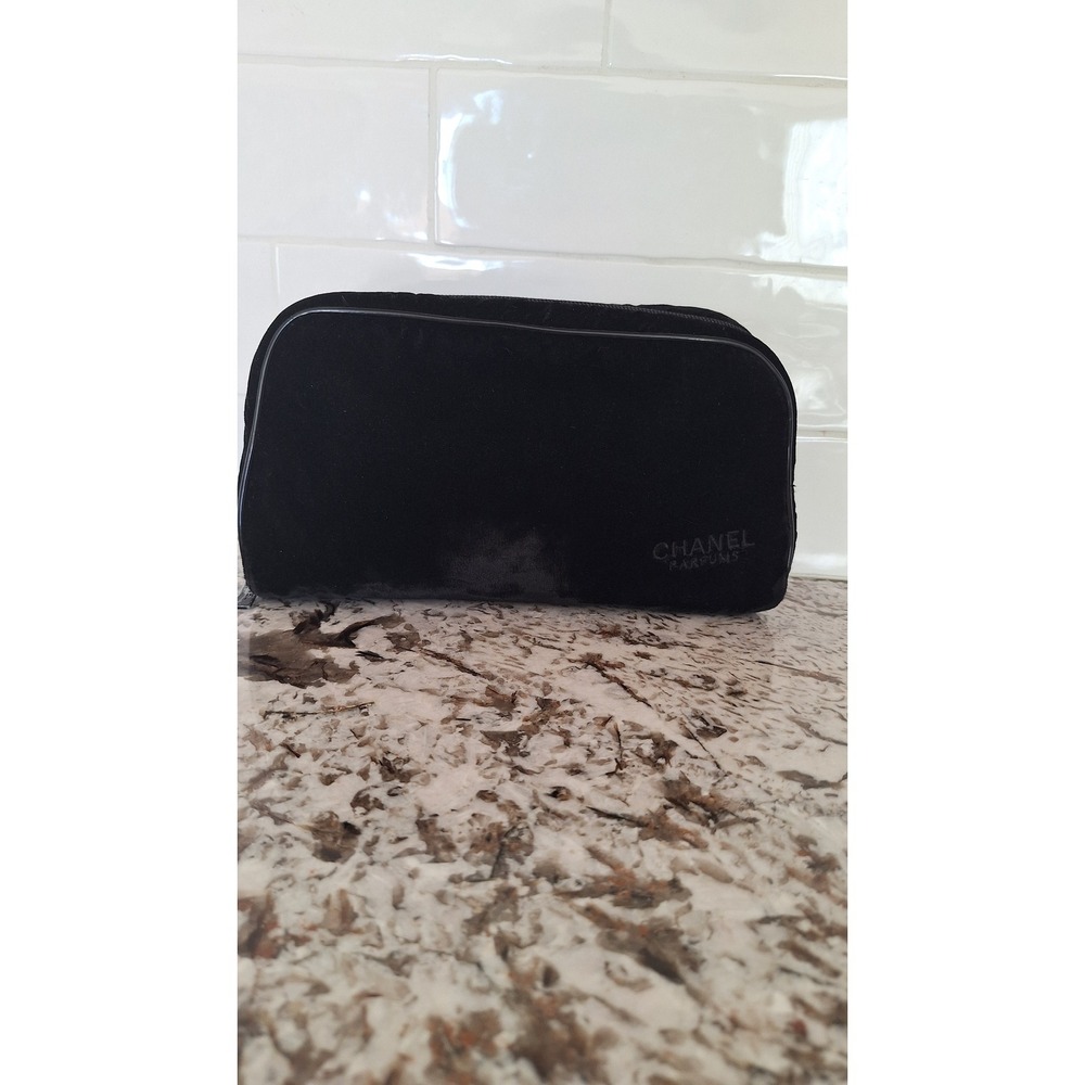 CHANEL Parfums Black Velvet Cosmetic Makeup Bag